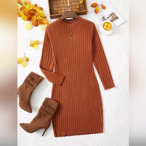 Unbranded Dresses & Skirts - Women Solid Bodycon Dress Rust Brown